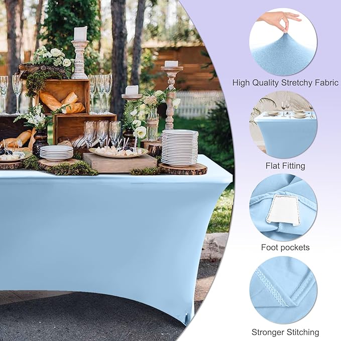 ABCCANOPY 6 FT Spandex Table Cover Stretch Fitted Wrinkle Resistant Tablecloth Reuse for Rectangular Folding Table Patry Event Wedding Banquet Protector Sky Blue-CasaMuseHome