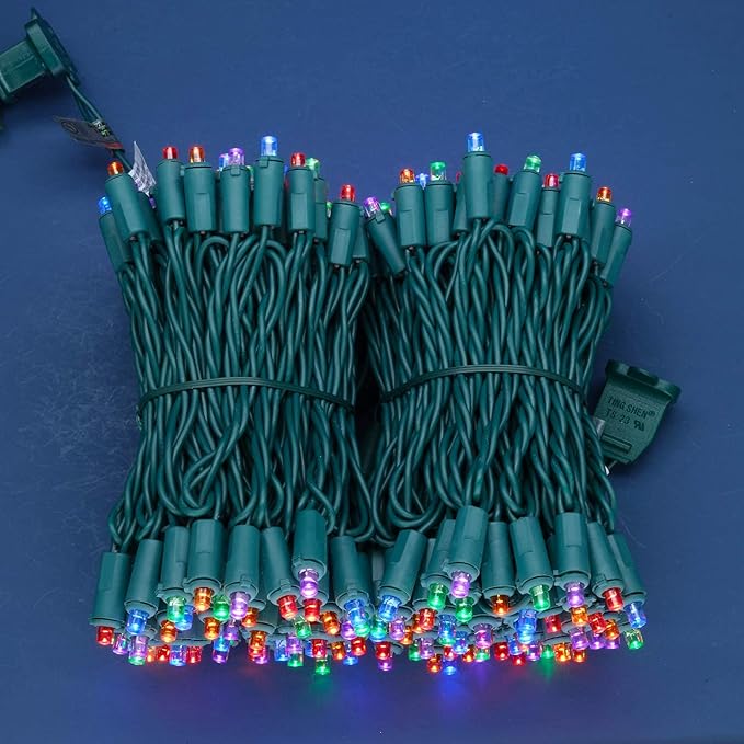 200 Count Multicolor Wide Angle LED Christmas Lights, 66 ft Green Wire UL Certified Commercial Grade 5mm Holiday String Light Set (Multicolor)-CasaMuseHome