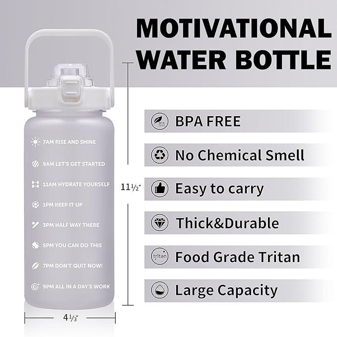 64oz,100oz,128oz Large Motivational Water Bottle with Time Marker, Leakproof & BPA Free Half Gallon Big Water Bottle with Straw Handle Tritan Frosted Water Jug for Gym,Fitness,Outdoor Sports-CasaMuseHome