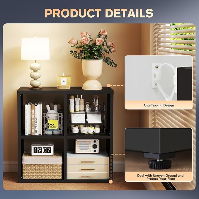 4 Cube Storage Organizer, Cubicle Open Back Decorative Book Shelf, 2-Tier Space Saving Storage Shelf Bookcase, Metal Display Shelf for Living Room,Office,Closet-CasaMuseHome