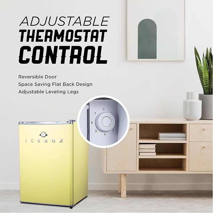 2.5 Cu. Ft. Compact Refrigerator, ENERGY STAR Certified Small Refrigerator, Single Door Mini Fridge with Freezer, R600a Refrigerant, IBCR25SUN , Sun Yellow-CasaMuseHome