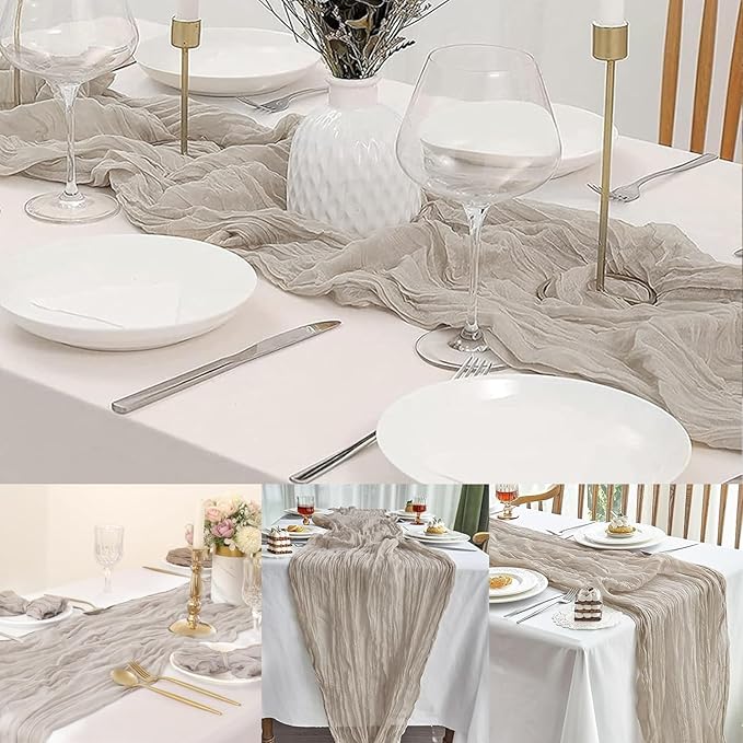 20 Pack Rose Brown Cheesecloth Table Runner 10FT Rustic Gauze Fabric Cheese Cloth Table Runner for Wedding Bridal Baby Shower Table Decor Boho Sheer Birthday Party Table Decorations 20 x 120 Inch Long-CasaMuseHome