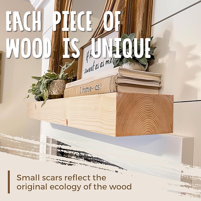 72x7x3 Fireplace Mantel - Solid Rustic Wood Wall Mounted Floating Shelf - DIY Color - with Invisible Heavy Duty Steel Bracket-CasaMuseHome