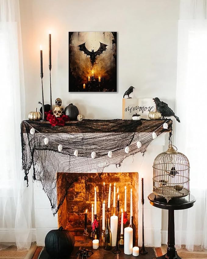 AbcCustomize Halloween Canvas Wall Art - Vintage Moody Bat Poster, Gothic Dark Academia Wall Decor, Spooky Halloween Decor for Farmhouse & Cottage, Fall Decorations Indoor for Living Room & Bedroom-CasaMuseHome