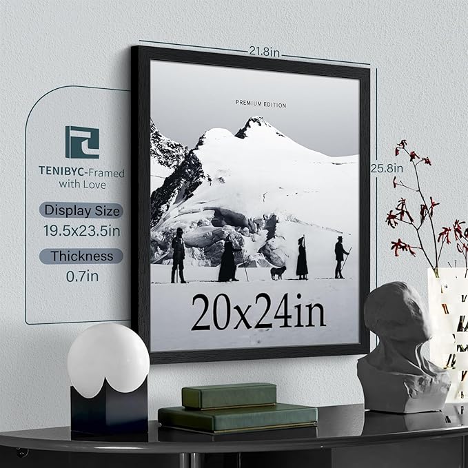20x24 Picture Frame Set of 3, Textured Black Solid Wood Poster Frame, Wall Gallery Frame-CasaMuseHome