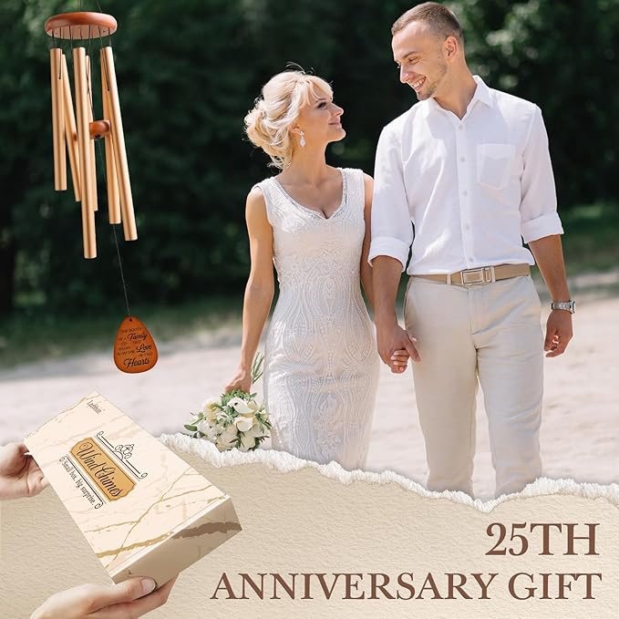 25th Wedding Anniversary Wind Chime, Happy 25th Anniversary Romantic Gifts for Couple, Parents, Wife, Husband, Friends, Sliver Anniversary's Keepsake Gifts Ideas-Large 36''-CasaMuseHome