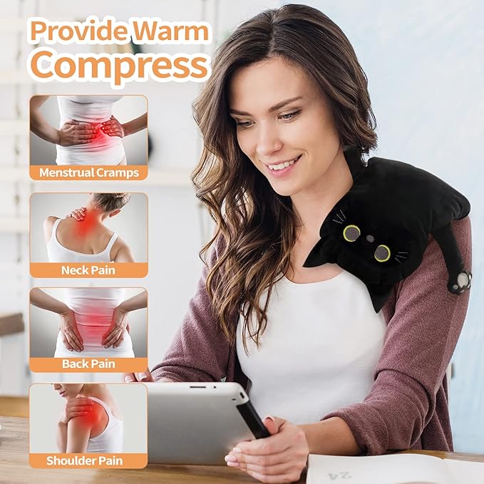 2PCS Microwave Heating Pads for Cramps Pain Relief, 17 * 9" Moist Microwavable Period Menstrual Heat Packs for Cramps, Back, Neck, Shoulder, Abdomen, Black Cat-CasaMuseHome