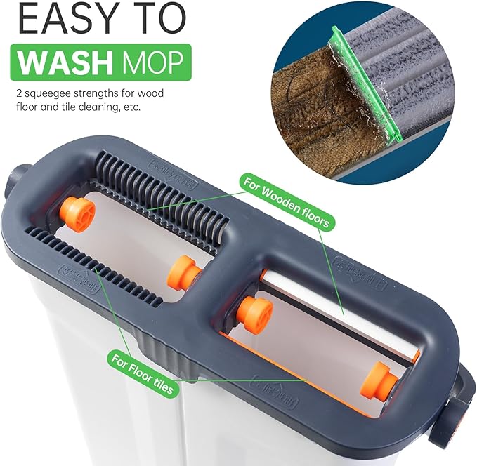 360° Mop and Bucket Set with Wringer – Microfiber Floor Mop System for Home Cleaning – Long Handle, Wash & Dry Dual Tank, Extra Absorbent Pads, Space-Saving Design for Hardwood, Tile & Laminate Floors-CasaMuseHome