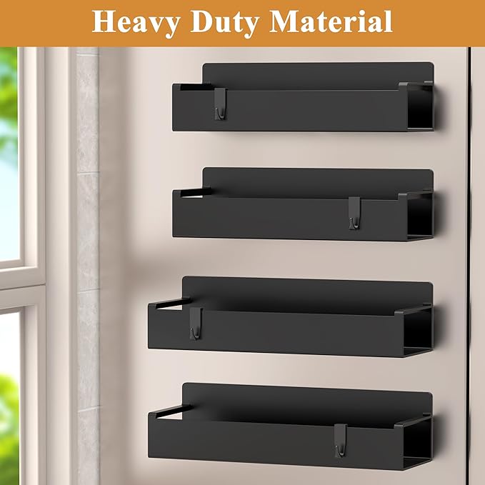 4 Pack Magnetic Spice Rack Organizer for Refrigerator and Oven, Matt Black Fridge Organizers and Storage for Kitchen-CasaMuseHome