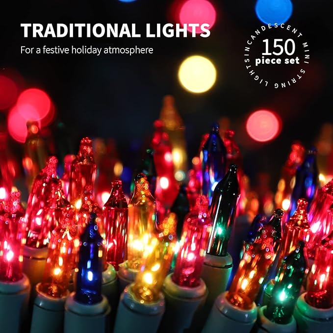 150LIGHTS Multi Extra-Bright with End Connectors Christmas Decorative Lights 9.72m UL Certified Mini String Light Set Waterproof for Home Garden Holiday Christmas Tree Party Patio Wedding-CasaMuseHome
