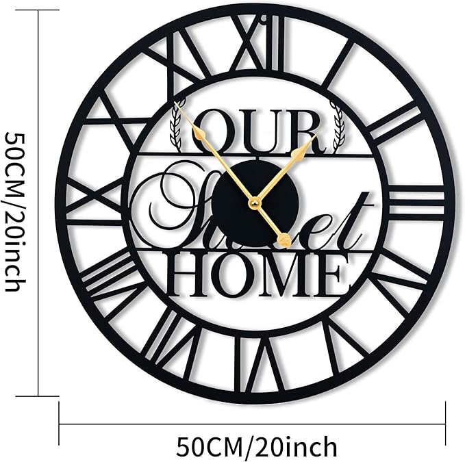 20inches/50cm Wall Clocks Roman Numeral Battery Powered No Ticking Silent Modern Unique Metal Wall ClocksSuitable Living Room Kitchen Bedroom Fireplace Office Farmhouse-CasaMuseHome
