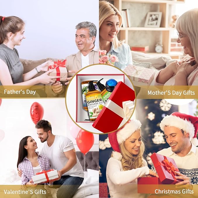 3 Pack Massage Oil for Massage Therapy,Sore Muscle Arnica Oil & Relaxing Lavender Oil & Ginger Oil Lymphatic Drainage & Massage Ball,Lymphatic Drainage Massager Body Oil,Massage Kit Gifts for Women-CasaMuseHome