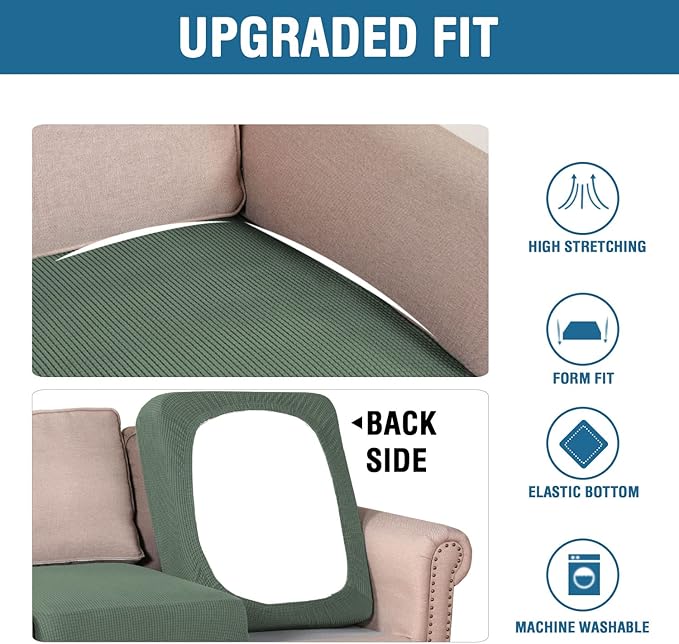 H.VERSAILTEX Super Stretch Individual Seat Sofa Covers Couch Cushion Covers Slipcover Sets Thick Jacquard Textured Twill Fabric (3 Piece, Loden Frost)-CasaMuseHome