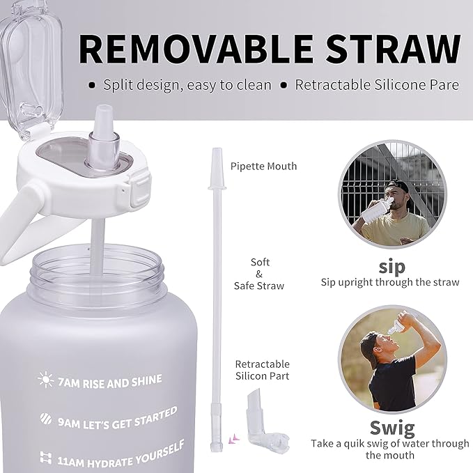 64oz,100oz,128oz Large Motivational Water Bottle with Time Marker, Leakproof & BPA Free Half Gallon Big Water Bottle with Straw Handle Tritan Frosted Water Jug for Gym,Fitness,Outdoor Sports-CasaMuseHome