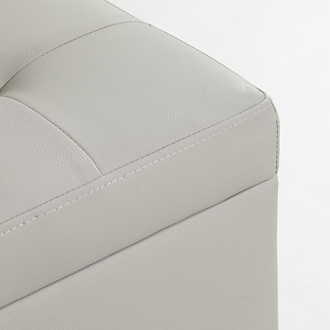 Adeco 18" PU Storage Ottoman, Upholstered Square Faux Leather Foot Rest - Flip Top Footstool with Sturdy Wood Legs, Small Cube Coffee Table Extra Seat for Living Room, Bedroom, Elephant Grey-CasaMuseHome