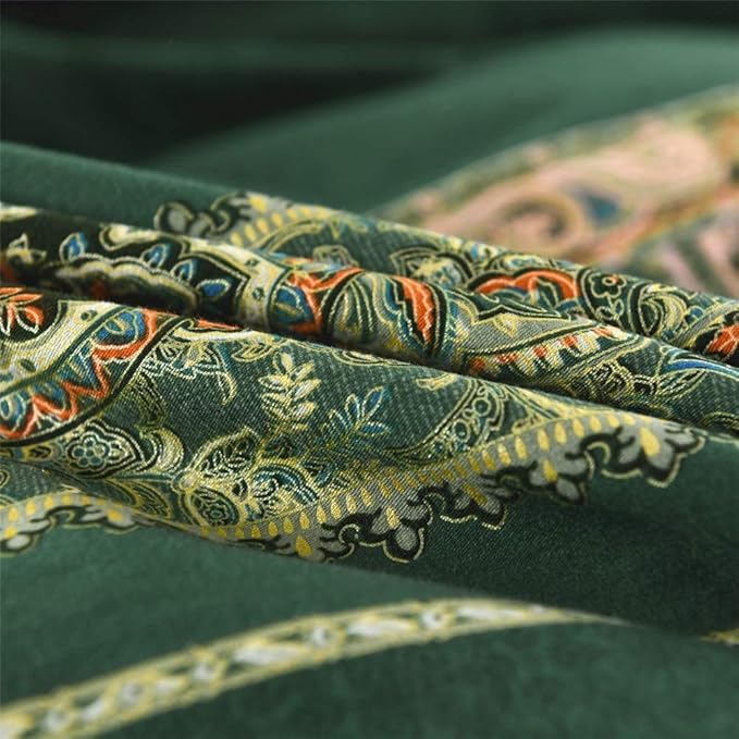 ABREEZE Bohemian Vintage Twin Size Floral Cotton Bedding Set 3Pcs Duvet Cover Set Boho Green Paisley 100% Egyptian Brushed Cotton Reversible Home Bedding Collection-CasaMuseHome