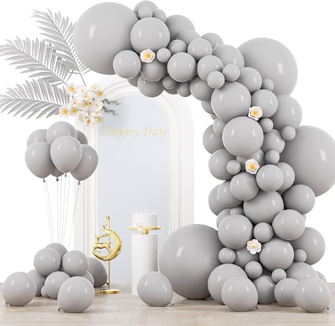 130pcs Gray Balloons Different Sizes 18" 12" 10" 5" Pastel Gray Balloons for Boys Girls Birthday Baby Shower Gender Reveal Wedding Decorations-CasaMuseHome