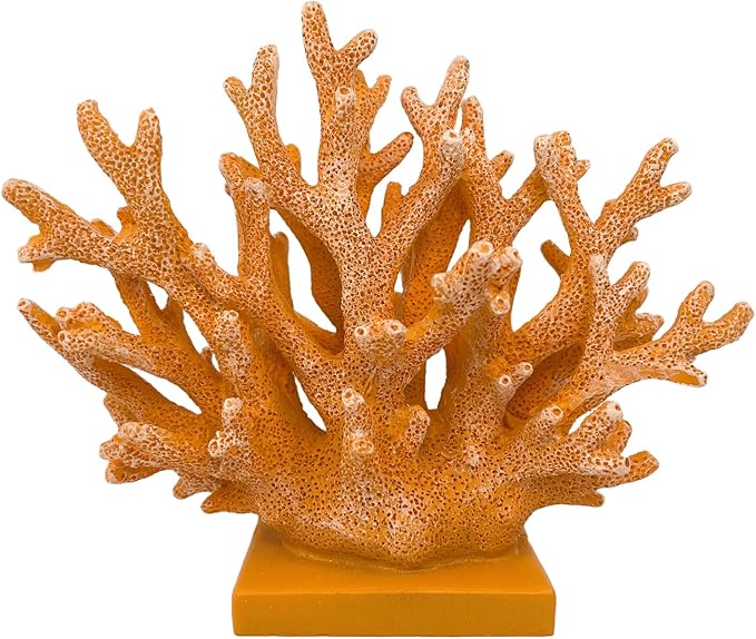 5.8" H Orange Coral Decor - Resin Coral Statue, Nautical Decor for Home, Bedroom, Bathroom, Living Room, Ocean Themed Cabinet Shelf Tabletop Decoration-CasaMuseHome