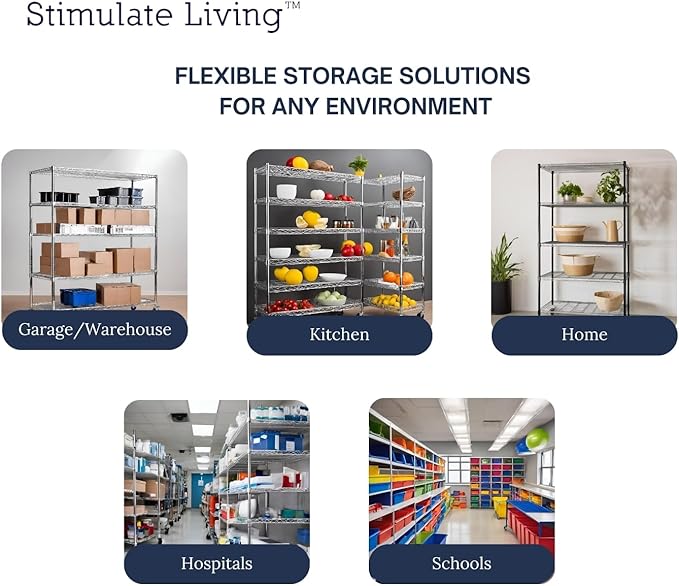 30"x14"x60" PRIME HEAVY DUTY Black 5-Tier Wire Shelving 1,750 LBS MAX Capacity Storage Rack for Commercial, School, Home, Garage, Warehouse, Industrial, and Hospital Uses (with Wheels)-CasaMuseHome