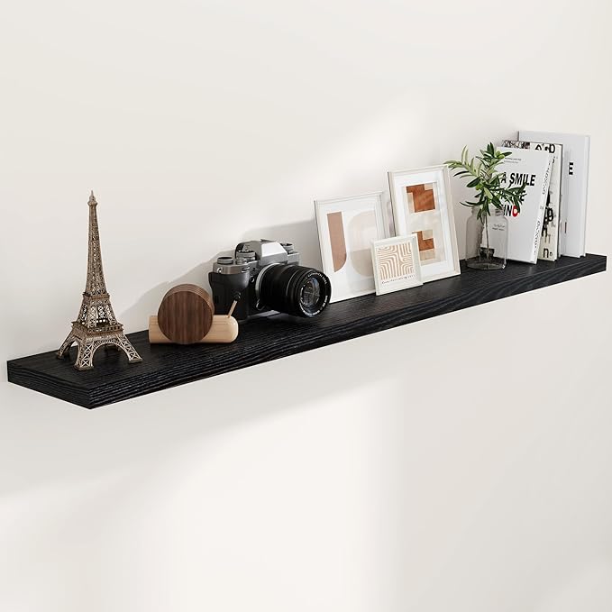 72 Inch Floating Shelves Black, 72 x 9 Rustic Wooden Fireplace Mantel, 9 Inch Floating Shelf for Wall, Farmhouse Wall Shelves for Home Storage & Display-CasaMuseHome