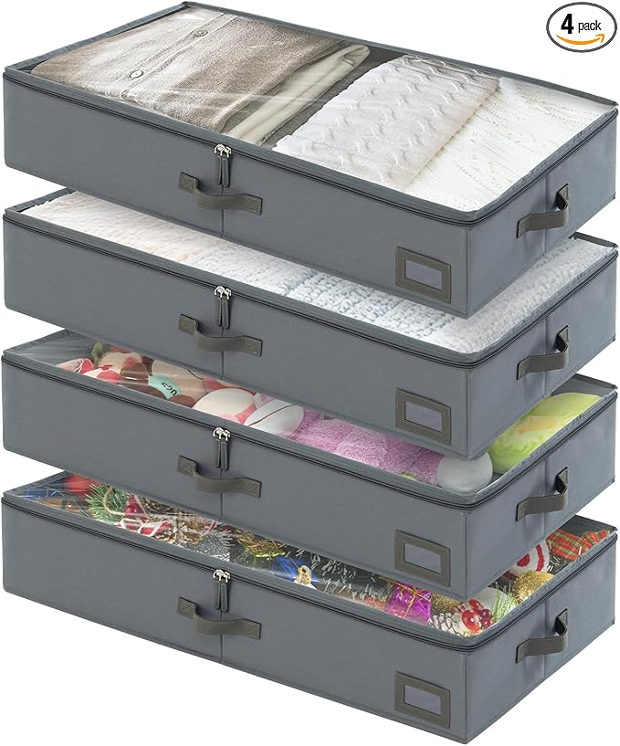 6-Inch Under Bed Organizer, Under Bed Storage Container, Under Crib/Couch Storage, Underbed Storage Box for Seasonal Clothing, Sweaters, Shoes, Blankets, Wrapping Paper & Toys 33" L×17" W×6" H-CasaMuseHome