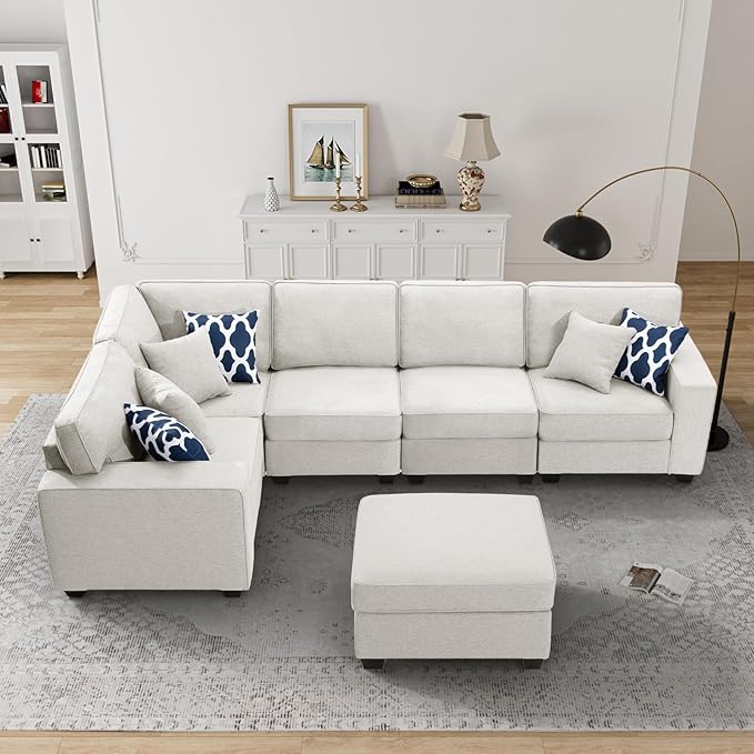 L Lengend Vansen Modular Sectional Sofa U Shaped Couch with Ottoman Modern Reversible Corner Sectional Couch for Living Room (Cream, U Shaped Sofa-1)-CasaMuseHome