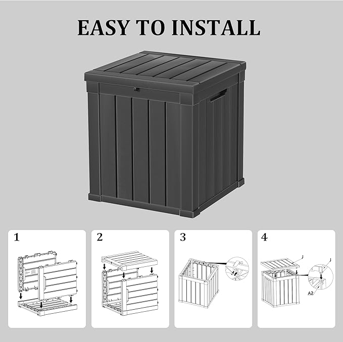 50 Gallon Double-Wall Resin Deck Box - Lockable Waterproof Outdoor Storage Box, 515bs Capacity & Doubles as Seating for Patio Furniture - Garden Tools, Pool Accessories (Black)-CasaMuseHome