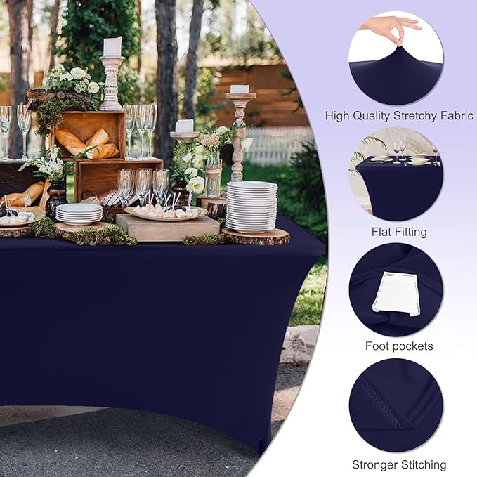 ABCCANOPY 6 FT Navy Blue Spandex Table Cover Stretch Fitted Wrinkle Resistant Tablecloth Reuse for Rectangular Folding Table Patry Event Wedding Banquet Protector-CasaMuseHome