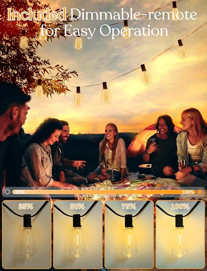 150 FT Outdoor String Lights for Outside – LED Patio Lights Waterproof with Dimmer Remote – Hanging Lights Shatterproof ST38 Vintage Edison Bulbs Porch Backyard Cafe Bistro-CasaMuseHome