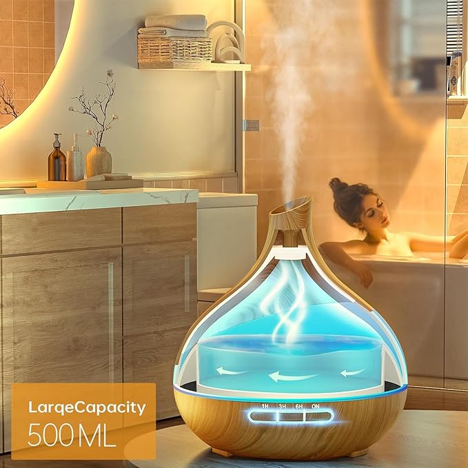 500ML Essential Oil Diffuser: Aroma Diffuser with Remote Control for Hotel Spa Yoga Room - Humidifiers for Bedroom with 14 Colors LED Night Light for Kids/Women Home Relaxation-CasaMuseHome