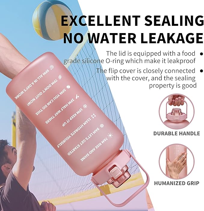 64oz,100oz,128oz Large Motivational Water Bottle with Time Marker, Leakproof & BPA Free Half Gallon Big Water Bottle with Straw Handle Tritan Frosted Water Jug for Gym,Fitness,Outdoor Sports-CasaMuseHome