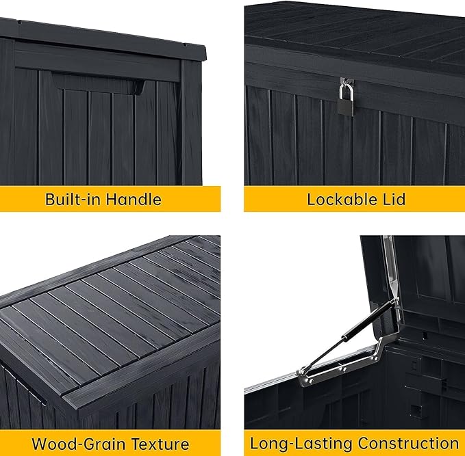 182 Gallon Deck Box Waterproof, UV Resistant Resin Outdoor Storage Box with Hydraulic Rod, Lockable Design and Enhanced Durability for Patio, Garden, and Poolside Use-CasaMuseHome