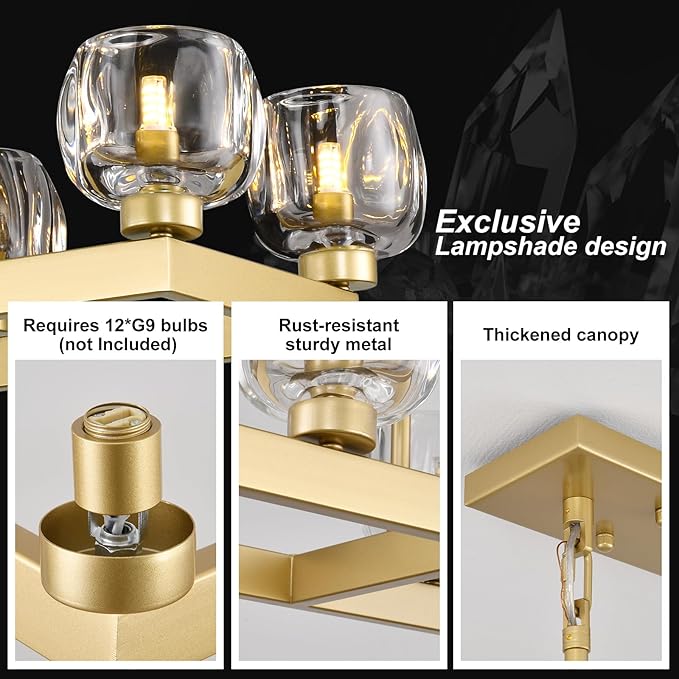 59 Inch Brass Rectangle Wagon Wheel Chandeliers, Gold Chandelier for Dining Room Over Table, Modern Crystal Long Chandelier, Farmhouse Large Linear Chandeliers for Kitchen Island-CasaMuseHome