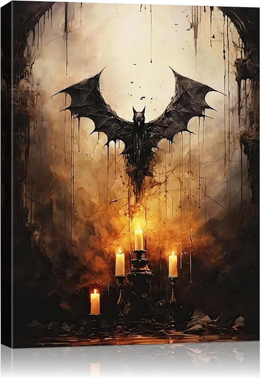 AbcCustomize Halloween Canvas Wall Art - Vintage Moody Bat Poster, Gothic Dark Academia Wall Decor, Spooky Halloween Decor for Farmhouse & Cottage, Fall Decorations Indoor for Living Room & Bedroom-CasaMuseHome