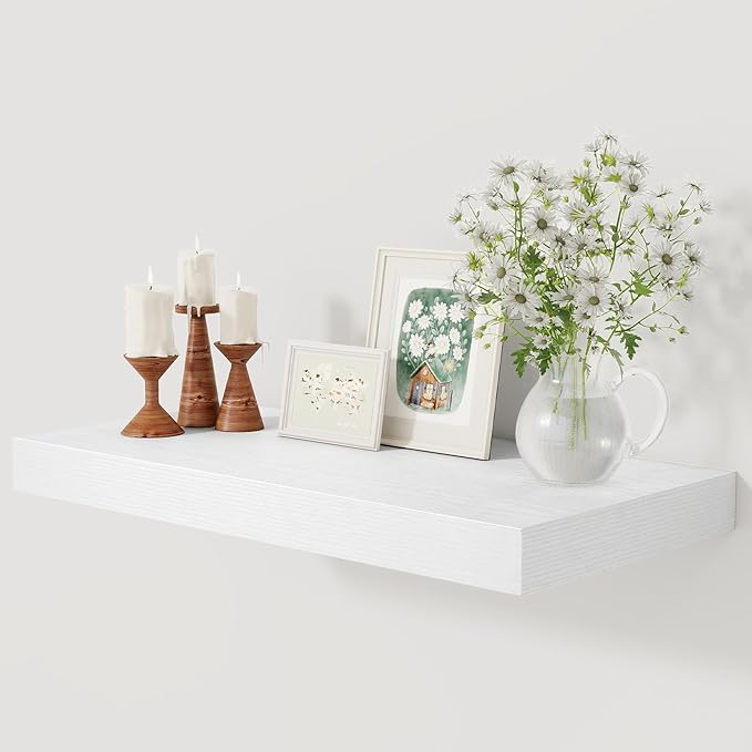 12 Inch Deep White Floating Shelves, 24 x 12 Floating Shelf for Books, Rustic Wood Deep Wall Shelves for Home Storage & Display, 2" Thicked Shelves for Kitchen, Living Room, Bedroom, 1 Pack-CasaMuseHome