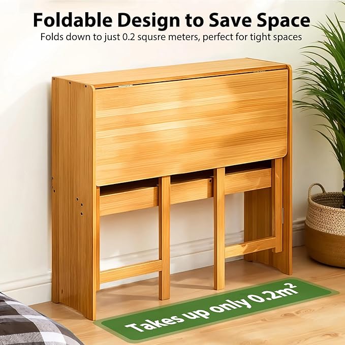 39.37" Bamboo Folding Desk,Space-Saving Computer Desk for Small Spaces, Foldable Study Table for Bedroom, Home Office, Dorm, Apartment (Natural)-CasaMuseHome