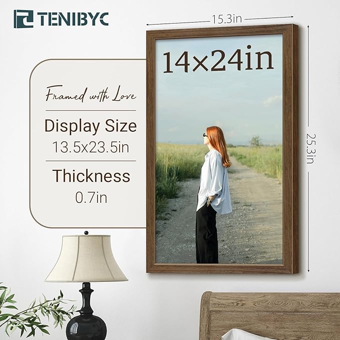 14x24 Picture Frame 3 Pack - Brown Woodgrain, Wood Poster Frame, Gallery Poster Frame - Wall Hanging-CasaMuseHome