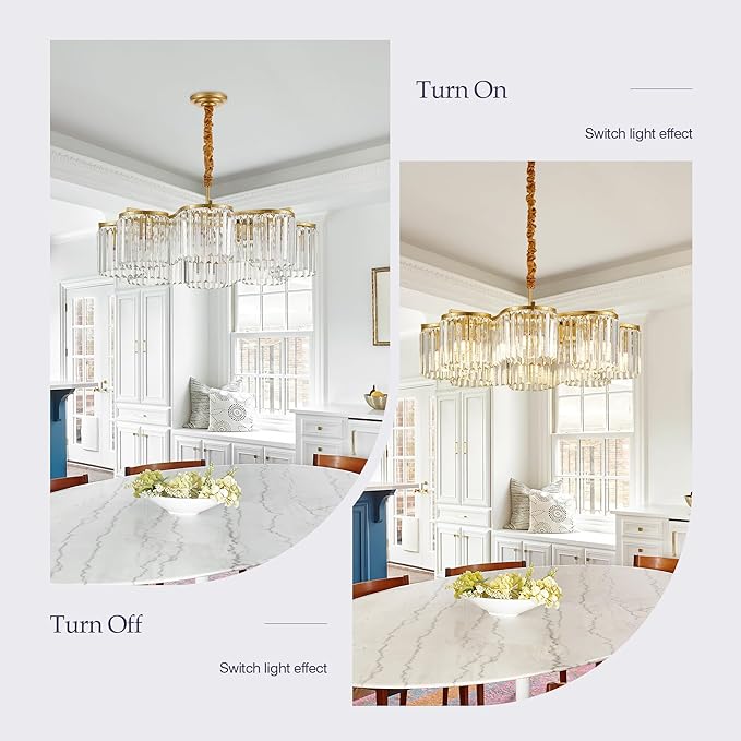 30.3“ Gold Semi Flush Mount Ceiling Light Fixtures, 8-Light Gold Modern Crystal Chandelier Height Adjustable Pendant Lighting for Bedroom Entryway Hallway Kitchen Island Living Room Foyer-CasaMuseHome