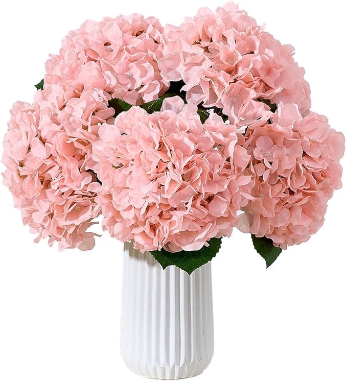 8Pcs Blush Fake Flowers Silk Hydrangea Artificial Flowers Bouquets Faux Hydrangea Stems for Home Table Centerpieces Wedding Party Decoration-CasaMuseHome