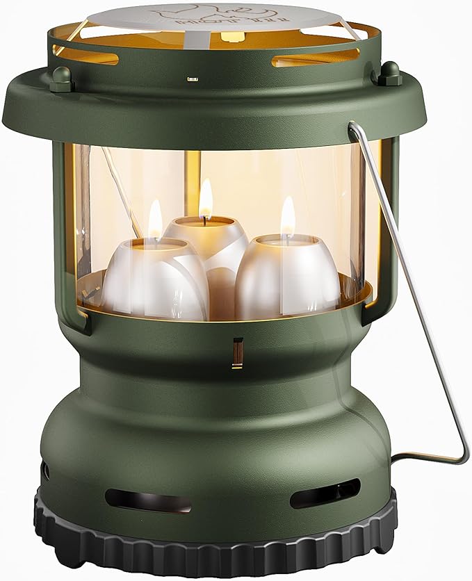 3-Wick Emergency Candle Lantern for Power Outages [18H+ Burning Time] Vintage Decorative Candle Lantern for Real Candles, Outdoor Portable Camping Survival Lighting [7.1"*5.7" - Forest Green]-CasaMuseHome