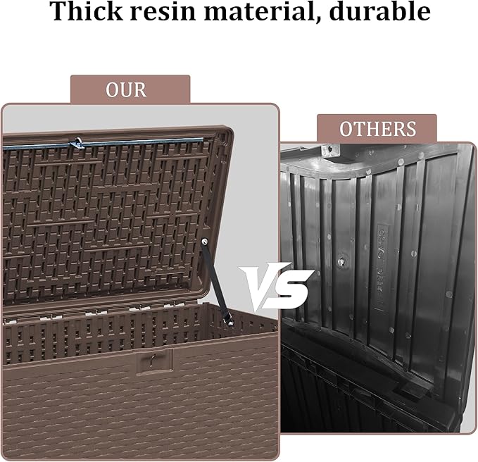 73 Gallon Pro Waterproof Outdoor Storage Pro Resin Deck Box Bin for Patio, Poolside, and Garden, Lockable & UV-Resistant, Ideal for Small Spaces, Brown-CasaMuseHome