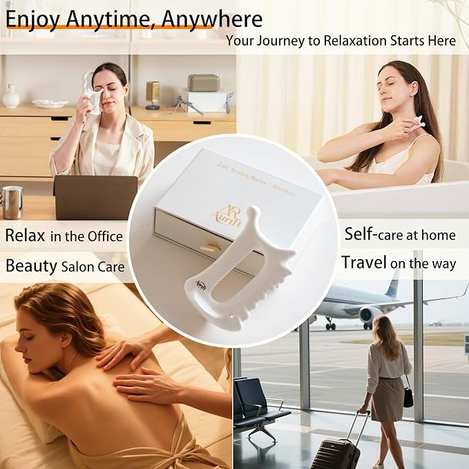 6-in-1 Ceramic Gua Sha Tool for Face & Body - Manual Facial Massage for Lymphatic Drainage, Jaw Lifting, Puffiness Care, Neck Massage for Stress Relief at Home, Self Care Gift for Mum Wife White-CasaMuseHome