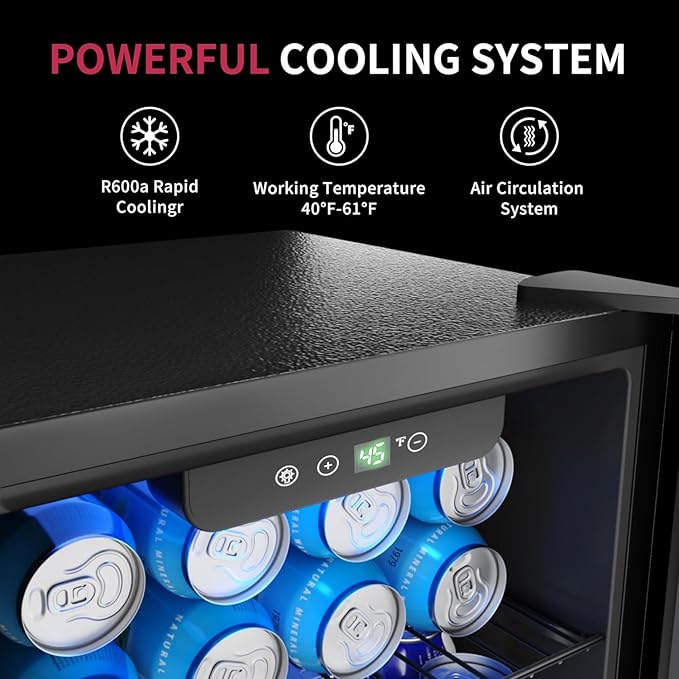 48 Can Beverage Refrigerator Cooler, Mini Fridge Glass Door with Adjustable Shelves, Freestanding Beverage Fridge with Blue LED for Home/Office/Dorm/Bar, 1.3 Cu.ft-CasaMuseHome