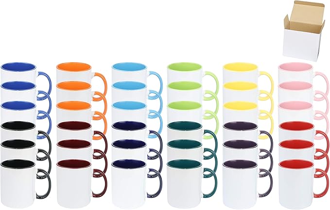 11oz White Ceramic Sublimation Coffee Mug in White Gift Box, 12 Mixed Colors, Case of 36-CasaMuseHome