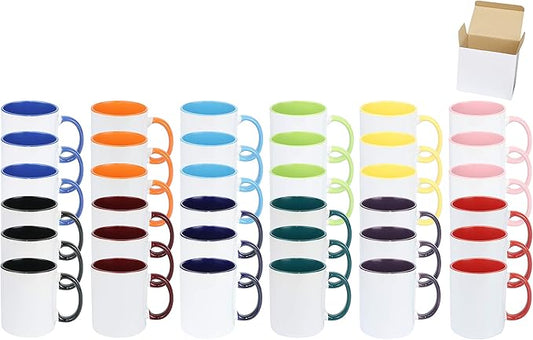 11oz White Ceramic Sublimation Coffee Mug in White Gift Box, 12 Mixed Colors, Case of 36-CasaMuseHome
