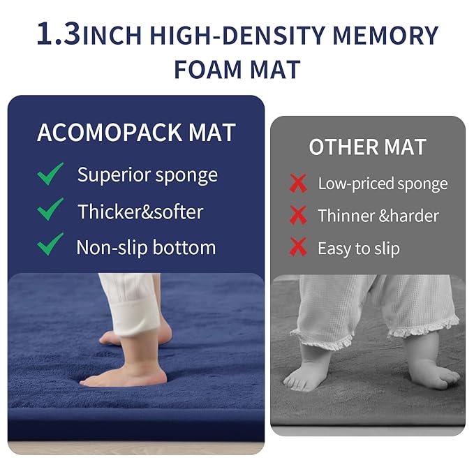 ACOMOPACK Baby Play Mat for Floor 1.3" Thick Memory Foam Play Mat 79"×118" Tummy Time Crawling with Non-Slip Bottom for Living Room,Nursery,Soft Velvet Playpen Mats for Kids,Infants（Royal Blue）-CasaMuseHome