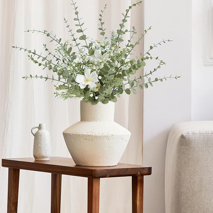 24Pcs Faux Eucalyptus Stems, 15" Artificial Eucalyptus Plants with White Frosted Coating, Fake Eucalyptus Decor Plastic Greenery Leaves for Wedding Bouquets Home Decor DIY Floral Arrangements-CasaMuseHome