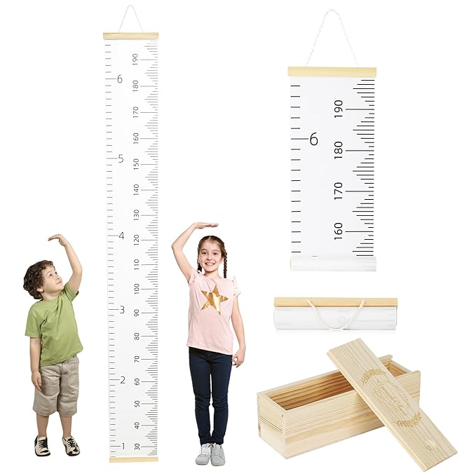 6.5FT Growth Chart for Kids with Wooden Keepsake Box - Children Height Measurement Kit Includes Marker Pen & Wall Hook, Height Tracker Ruler Baby Essentials, Nursery Room Decor Gift for Baby to Teen-CasaMuseHome