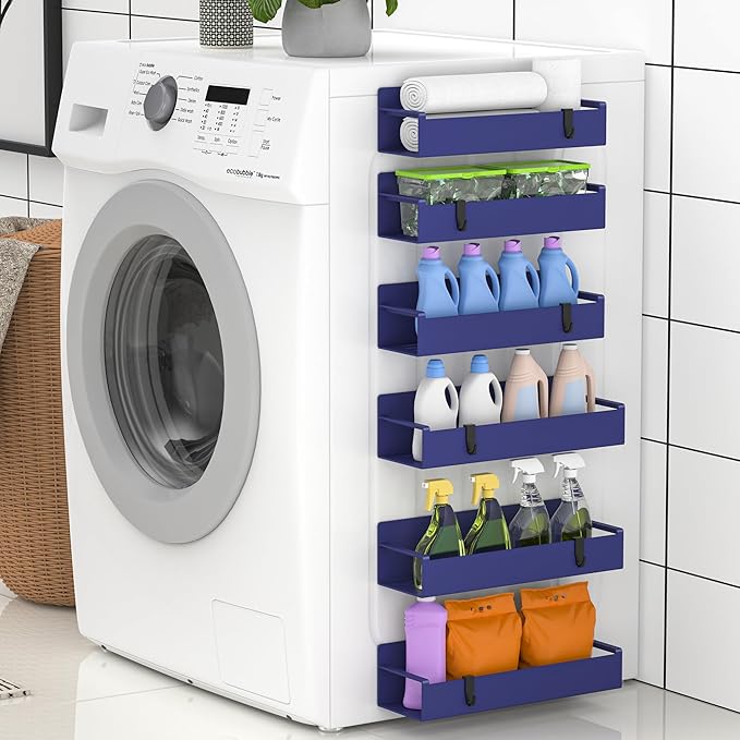 6 Pack Magnetic Spice Rack Organizer for Refrigerator and Oven, Dark Blue Fridge Organizers and Storage for Kitchen-CasaMuseHome