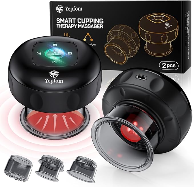 5-in-1 Smart Dynamic Cupping Set, 20 Levels Cupping Kit for Massage Therapy with Red Ligh-t Therapy&Heat Penetrates for Targeted Pain Relief, Knots, Aches, Muscle Soreness - 2Pcs(Black&Black)-CasaMuseHome